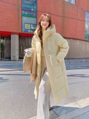 2024 New Thick Long Down Down Cotton Jacket Women's Over-the-Knee Loose Slit Extra Long Couple Winter Cotton Jacket