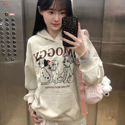 CVC cotton pasta wool Chinese cotton composite/milk silk 300g silver fox velvet 400g front printed hooded sweatshirt for women