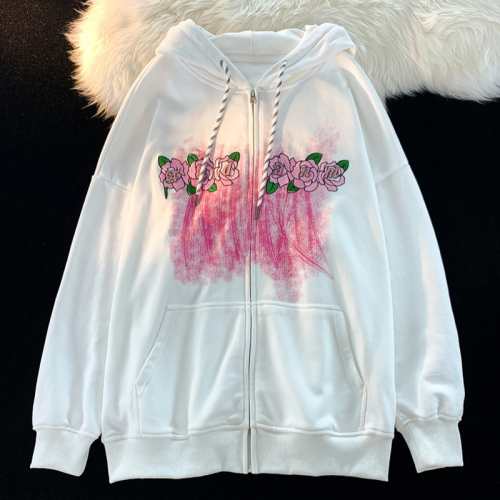 250g sweatshirt + printing + embroidery + double-layer hood with collar, thin loose fashionable sweatshirt for women with hood