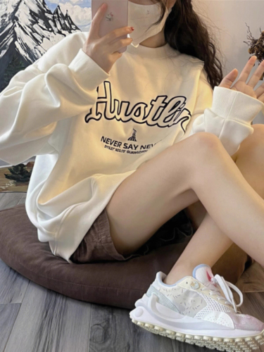 Imitation cotton Chinese cotton composite milk silk 320g silver fox velvet 420g round neck hooded double hood loose sweatshirt