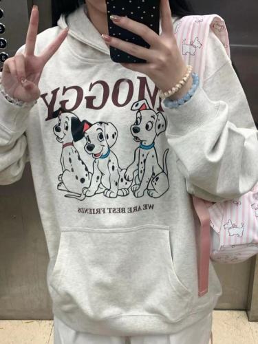 CVC cotton pasta wool Chinese cotton composite/milk silk 300g silver fox velvet 400g front printed hooded sweatshirt for women