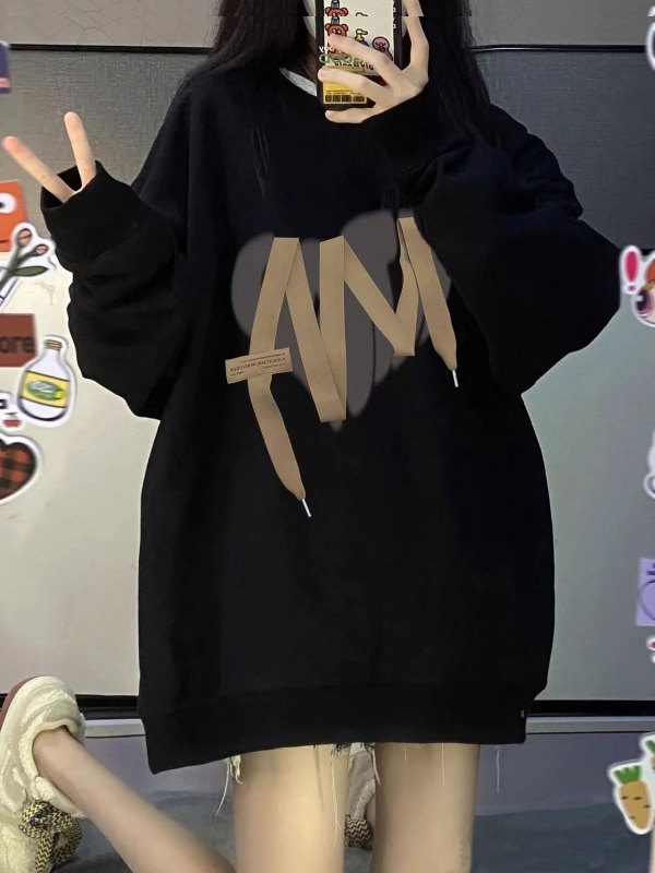 Women's sweatshirts with velvet and thickening, autumn and winter Korean version, new ins design letters, loose large size, fat mm 200 pounds