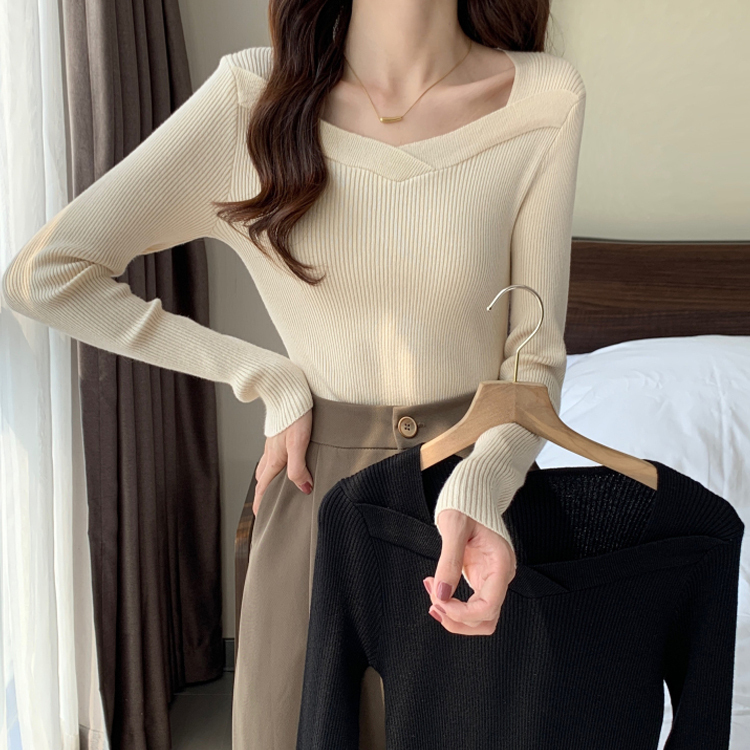Fat sister 200 pounds plus size women's sweater sweater Korean style autumn and winter new style shoulder loose solid color T-shirt