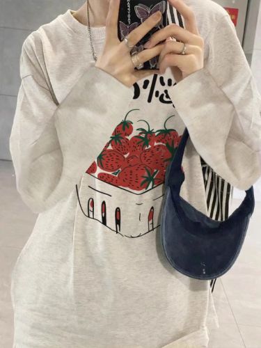 High quality pure cotton 200g 21 count combed precision printed autumn loose long sleeve T-shirt for women