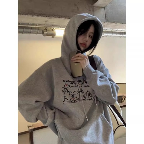 CVC cotton pasta wool Chinese cotton composite/milk silk 300g silver fox velvet 400g front printed hooded sweatshirt for women