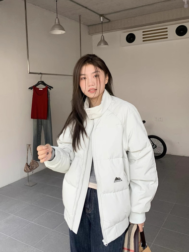 Stand collar down cotton coat for women winter 2024 new neutral style loose retro warm couple cotton coat thickened jacket