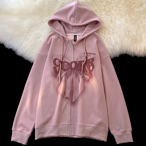 250g sweatshirt + foam printing + double-layer hood with collar, spring and autumn thin loose and fashionable women's hooded