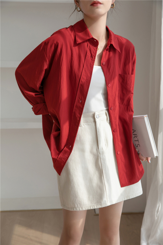 Long-sleeved shirt tops for women, niche new design, loose lapel casual sun protection shirts