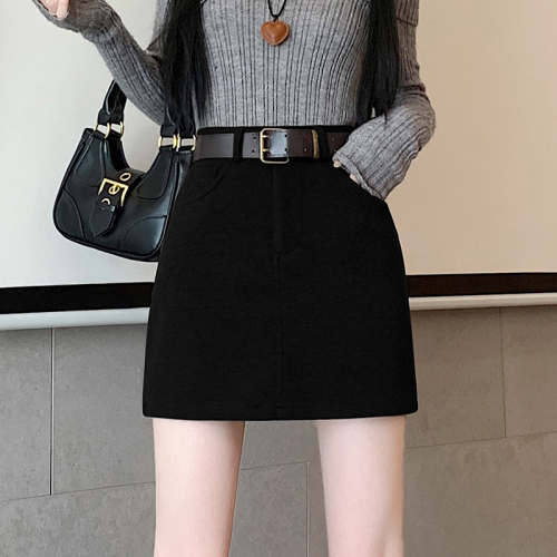 Autumn and winter new internet celebrity versatile high-end woolen skirt hip-covering skirt A-line