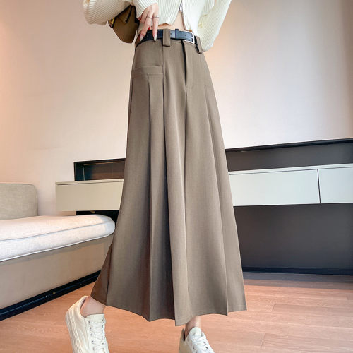 Mid-length suit skirt for women, new spring and autumn style, high waist design, pleated skirt for small people, long skirt