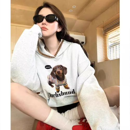 Heavy Chinese cotton/silver fox velvet double-layer hat dog letter print sweatshirt