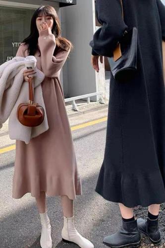 High-end sweater knitted dress for women, new autumn and winter temperament long skirt with bottoming fishtail skirt