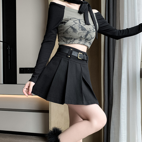 Designed high-waist hottie style skirt for women in spring and autumn, slimming A-line hip-covering pleated skirt, anti-exposure, hip-covering short skirt