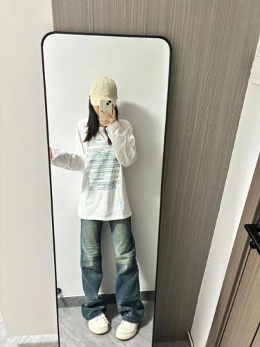 High quality pure cotton 200g 21 count combed precision printed autumn loose long sleeve T-shirt for women