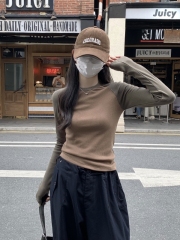 Autumn and winter Korean style raglan contrasting color design slim fit pure cotton inner long-sleeved T-shirt women's top