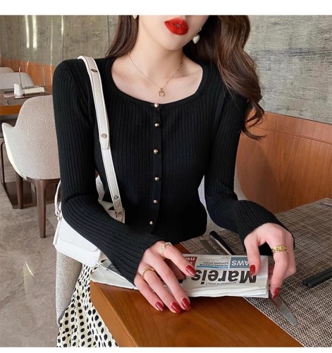 Knitted Cardigan Sweater Women's Winter New Thin Tops Fashionable Round Neck Bottoming Shirt White Inner
