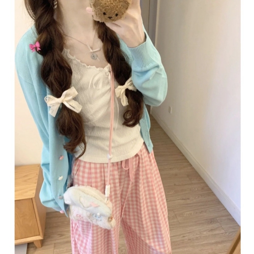 Korean Chic Colorful Heart Button Long-Sleeve Knit Cardigan for Women Early Autumn Sweet and Youthful Youthful Loose and Slim Fit Versatile Top