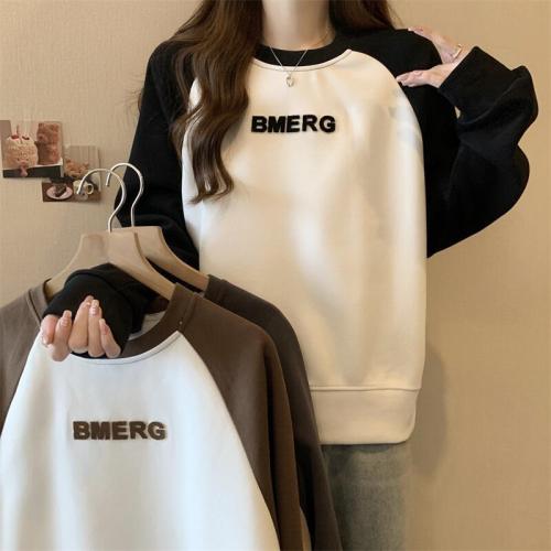 Autumn New Fat MM Sweater Versatile Casual Long Sleeve Raglan Sleeve Round Neck Pullover Women's Clothing