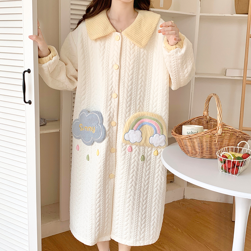 新款冬季加厚夾層孕婦睡裙月子服春秋空氣棉免穿文胸哺乳冬季產後