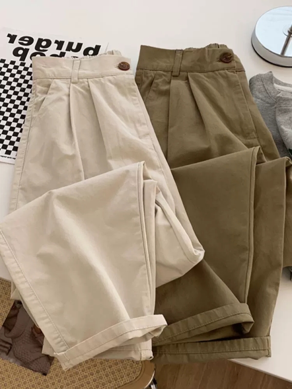 New khaki wide-leg casual pants high-waisted straight slim workwear harem pants for women spring and autumn