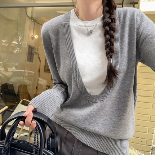 Real shot of Korean style college lazy style knitted bottoming shirt for women 2024 new fake two-piece fashionable tops