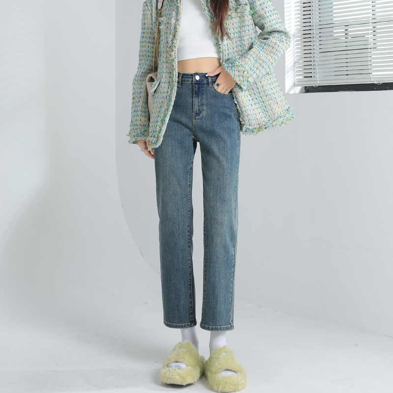 Autumn new popular color mint blue soft fabric trendy OEM high-waisted straight jeans for women