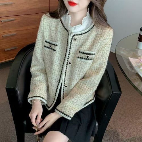 Tweed small fragrance autumn jacket for women 2024 new design niche versatile cardigan top