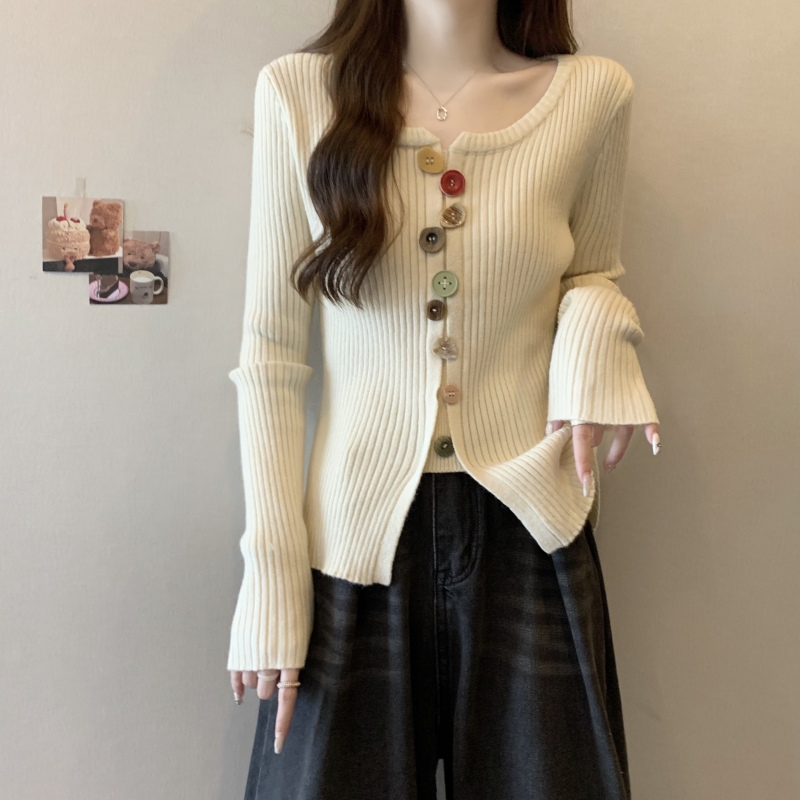 Large size fat mm2024 new color button fashion high-end long-sleeved sweater sweater