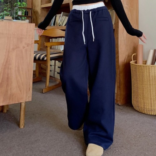 Real shot of lazy style loose wide-leg pants casual sports sweatpants high-waisted straight-leg pants for women