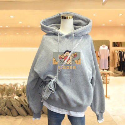 Tigger cartoon sweatshirt women's new autumn and winter hooded loose Korean style casual plus velvet thick coat trendy ins