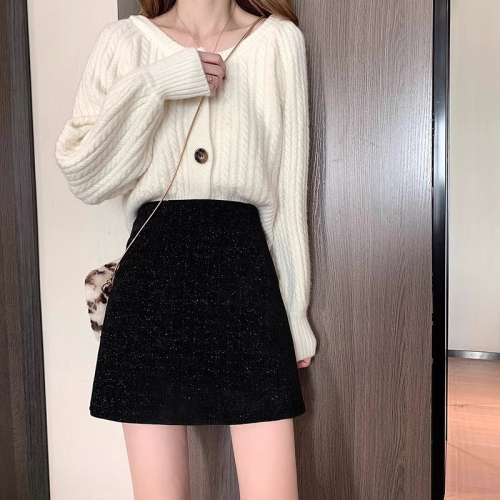 Woolen skirt women's early autumn 2024 new A-line short skirt high waist small person versatile hip skirt