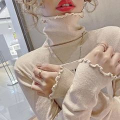 1864 autumn and winter new style sweater with funky edge knitted turtleneck slimming bottoming shirt for women in autumn and winter inner top