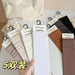 四季款波浪小花邊香薰精油消臭堆堆襪美拉德色系中筒襪