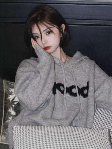 Japanese retro gentle style hooded sweater top for women early autumn outer wear lazy high-end soft waxy sweater jacket