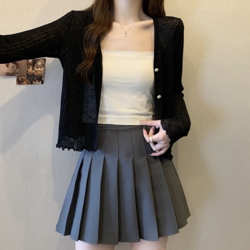 Women's large size ice silk sun protection cardigan with skirt and shawl air-conditioning shirt knitted small jacket