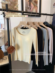 實拍~秋冬新款磨毛保暖內衣圓領T恤修身內搭上衣帶胸墊