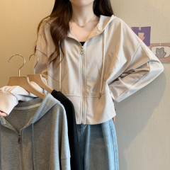 Real shot of plus size women's clothing for fat mm 2024 autumn design zipper hooded cardigan sweatshirt jacket loose top trendy