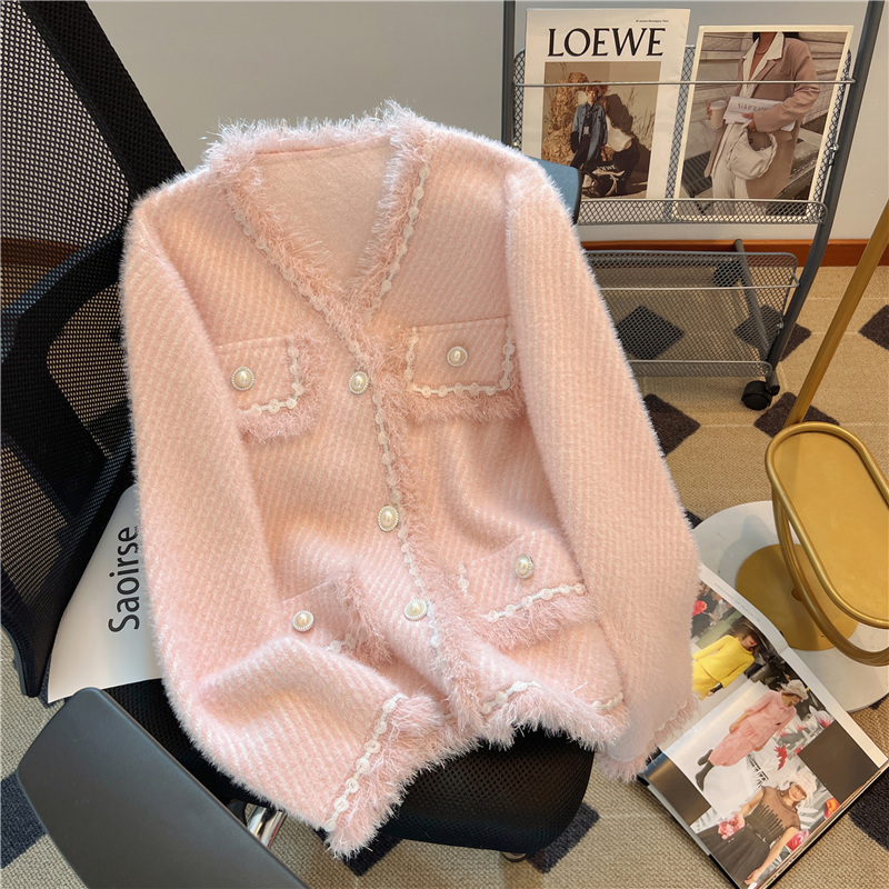 French high-end, foreign style, small fragrance knitted cardigan for women, spring and autumn, lazy style, chic and beautiful coat top