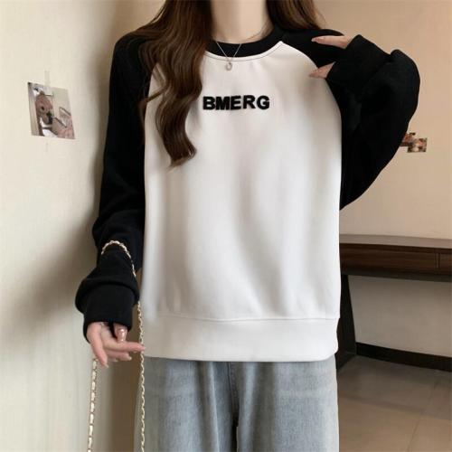 Autumn New Fat MM Sweater Versatile Casual Long Sleeve Raglan Sleeve Round Neck Pullover Women's Clothing