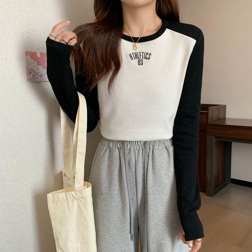 Long-sleeved T-shirt for women, spring and autumn thin new style raglan sleeve bottoming shirt, round neck, plus size women's clothing