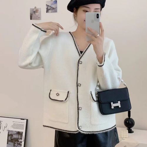 2024 new mink sweater, fragrant and foreign style, versatile new style, temperament knitted cardigan, high-end coat, loose top