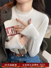 White round neck bottoming shirt for women in autumn and winter, new solid color long-sleeved T-shirt, slim small stand-up collar top