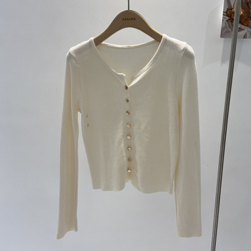 Single-Button Long-Sleeve Knitted Top Women's Autumn 2024 New Slim Fit Elegant Sweater Cardigan Base Top