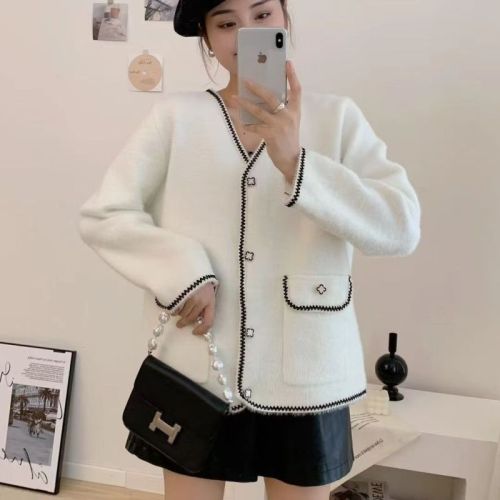 2024 new mink sweater, fragrant and foreign style, versatile new style, temperament knitted cardigan, high-end coat, loose top