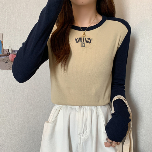 Long-sleeved T-shirt for women, spring and autumn thin new style raglan sleeve bottoming shirt, round neck, plus size women's clothing