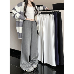 Real shot!  2024 new autumn wide-leg pants drawstring elastic waist casual loose simple sweatpants for women