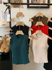 實拍~秋冬新款圓領磨毛保暖背心帶胸墊修身內搭無袖上衣