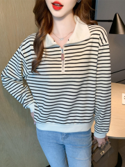 2024 Autumn and Winter New Korean Fashion Striped Sweater Long Sleeve Versatile Loose Jacket Bottoming Shirt
