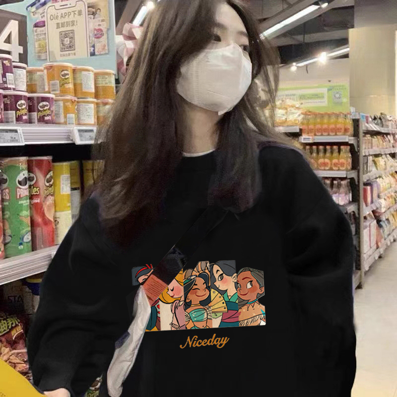 Official picture of Chinese cotton composite thin 310g/plus velvet 410g autumn and winter sweatshirt for women with print