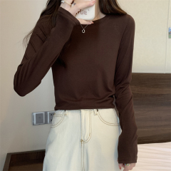 Autumn new solid color Korean style slimming and taller versatile long-sleeved inner and outer tops for women